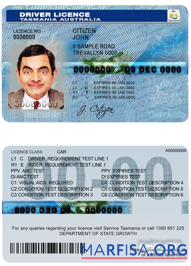 Realistic Australia Tasmania driver license real example